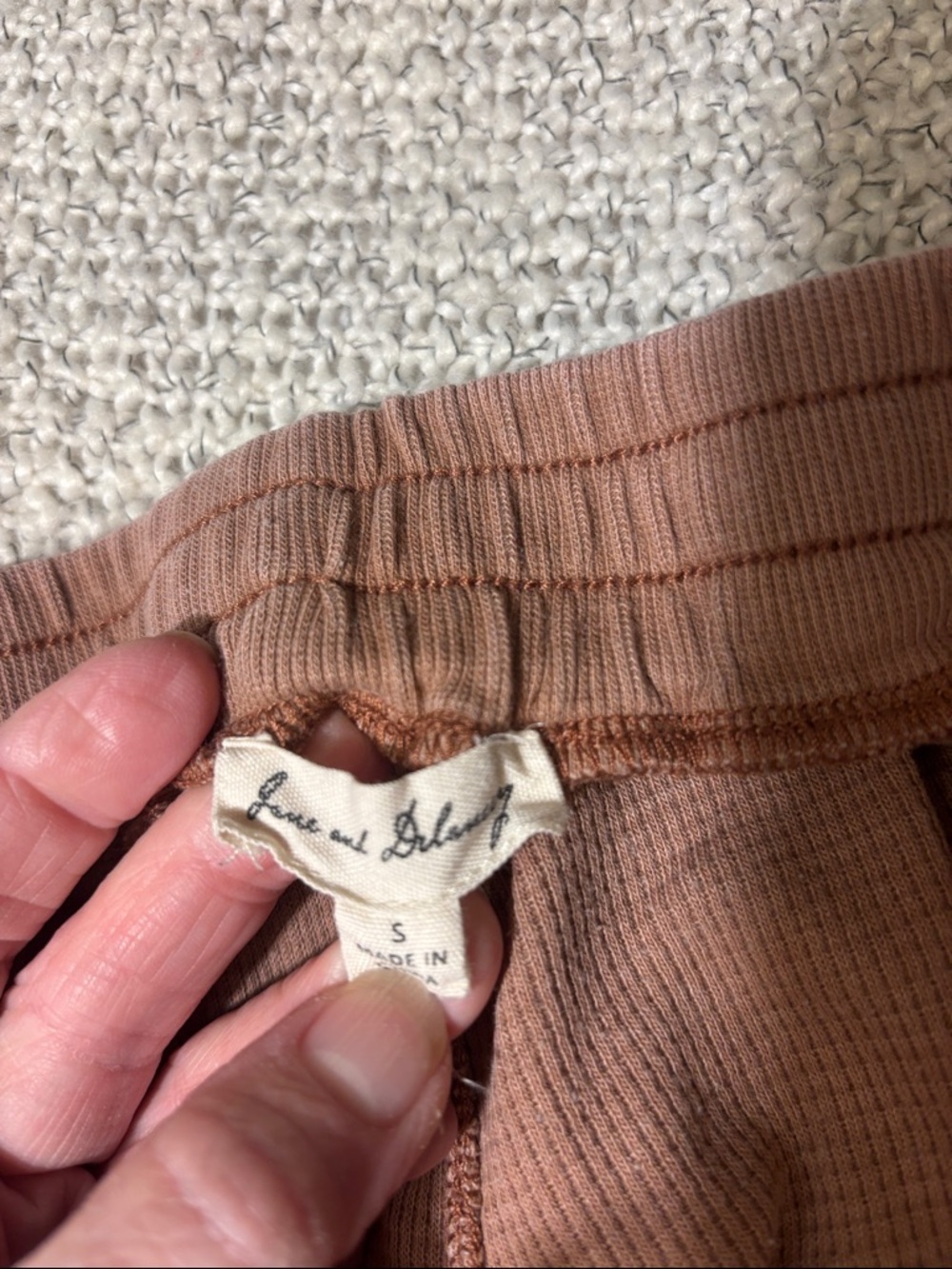 Ribbed Drawstring Lounge Pants with Pockets, Rust - Picture 3 of 7
